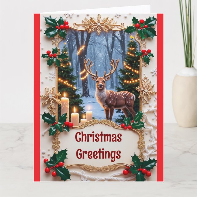 Deer And Christmas Lights Greeting Card (Front)