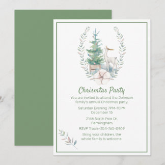 Deer and Christmas Tree Christmas Party Invitation