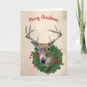 Deer and Christmas Wreath Holiday Card