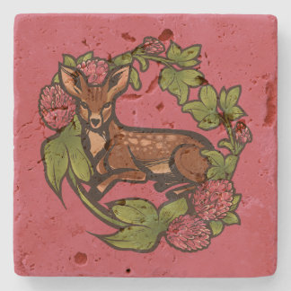 Deer and Clover nature lovers woodland             Stone Coaster