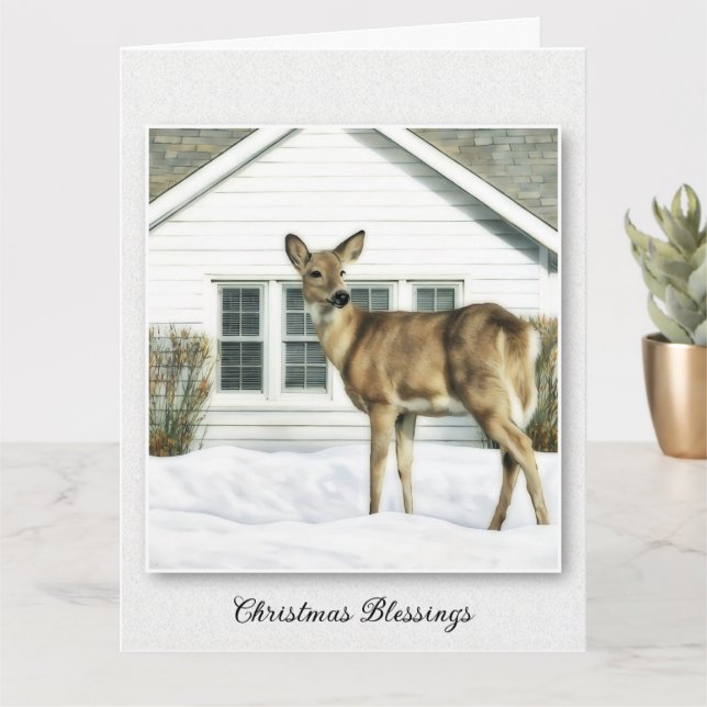 Deer and Cottage - Christmas Blessings Card (Small Plant)