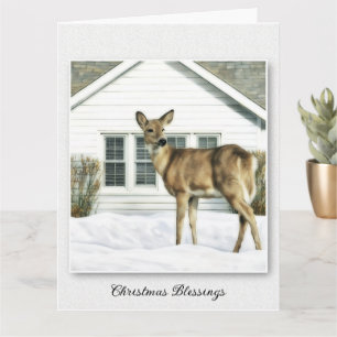 Deer and Cottage - Christmas Blessings Card