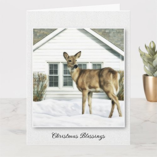 Deer and Cottage _ Christmas Blessings Card