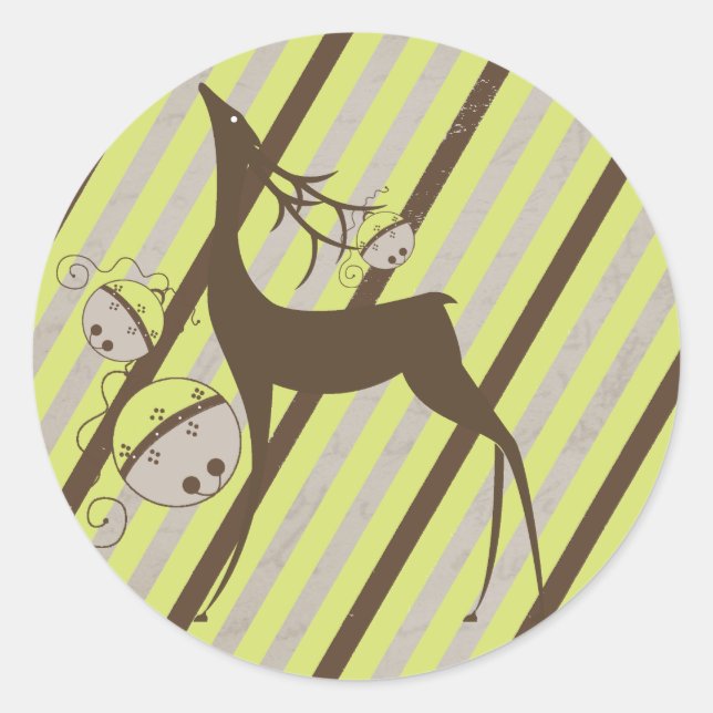 Deer and Diagonal Stripes Round Sticker (Front)