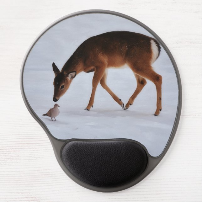 Deer and Dove in Snow Wrist Mouse Pad (Front)