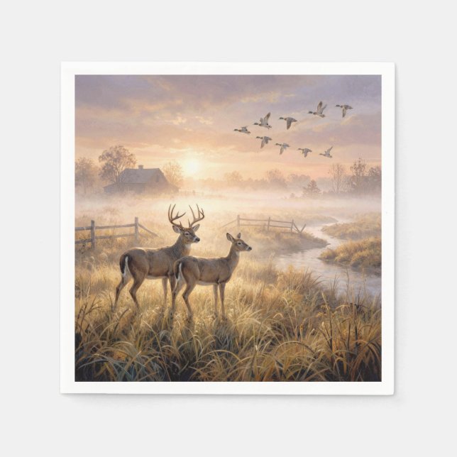 Deer and Ducks in Morning Mist Napkins (Front)