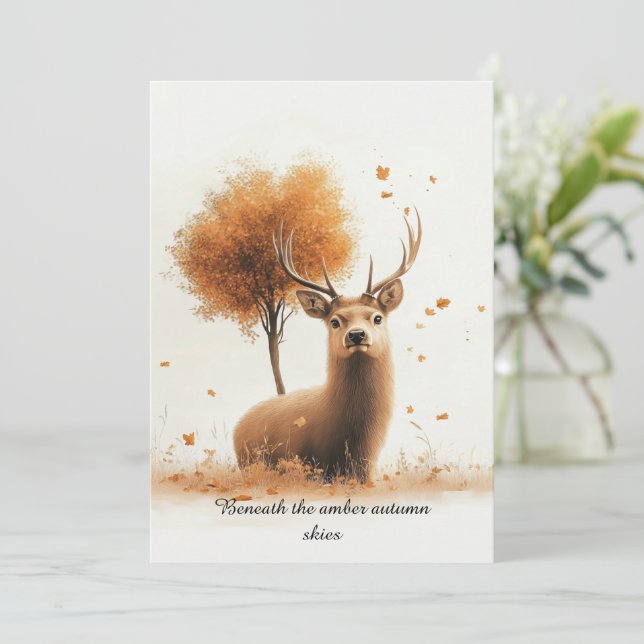 Deer and Falling Leaves Invitations or Stationery (Standing Front)