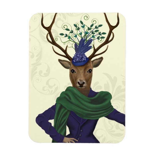 Deer and Fascinator 2 Magnet (Vertical)
