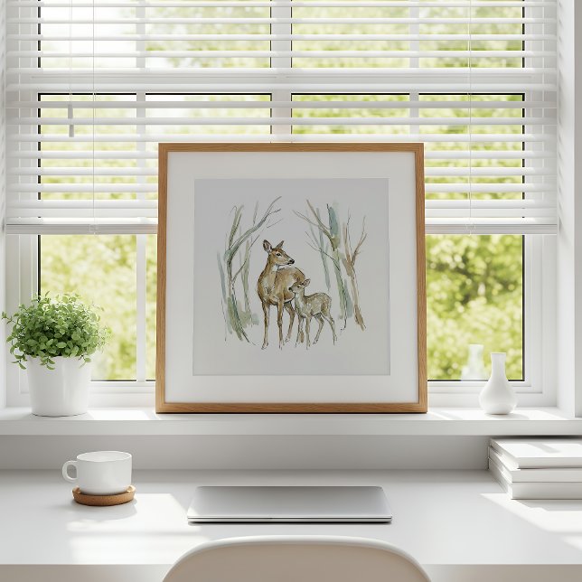 Deer and Fawn Watercolor Wall Art Poster (Creator Uploaded)