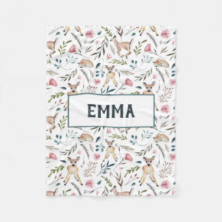 Deer and flowers personailzed baby blanket