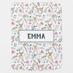 Deer and flowers personalized baby blanket