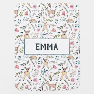 Deer and flowers personalized baby blanket