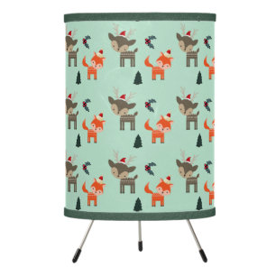 Deer And Fox In Santa Hats Whimsical Christmas Tripod Lamp