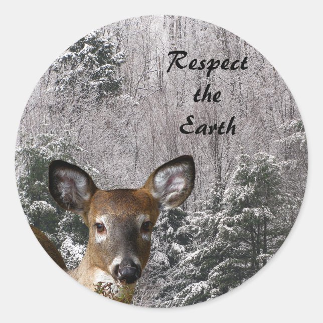 Deer and Frosty Hills Earth Day Classic Round Sticker (Front)