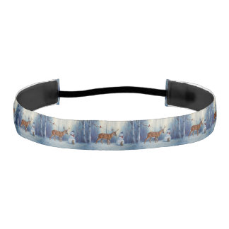 Deer and Happy Snowman Winter Holiday Scene Athletic Headband