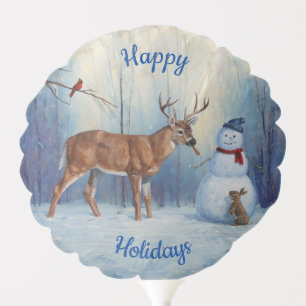 Deer and Happy Snowman Winter Holiday Scene Balloon
