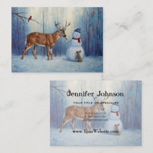Deer and Happy Snowman Winter Holiday Scene Business Card