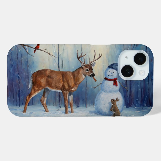 Deer and Happy Snowman Winter Holiday Scene Case-Mate iPhone Case (Back (Horizontal))