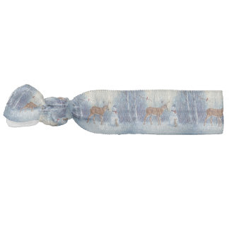 Deer and Happy Snowman Winter Holiday Scene Elastic Hair Tie