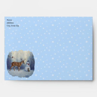Deer and Happy Snowman Winter Holiday Scene Envelope