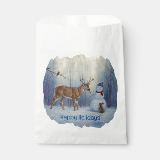 Deer and Happy Snowman Winter Holiday Scene Favor Bag
