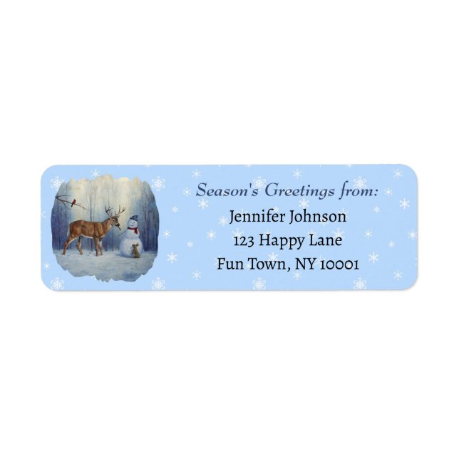 Deer and Happy Snowman Winter Holiday Scene Label (Front)