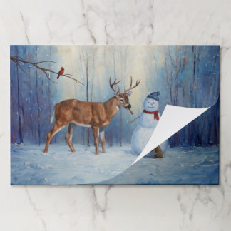 Deer and Happy Snowman Winter Holiday Scene Paper Pad