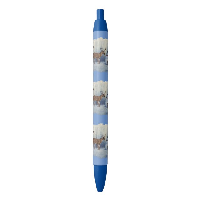 Deer and Happy Snowman Winter Holiday Scene Pen (Front Vertical)