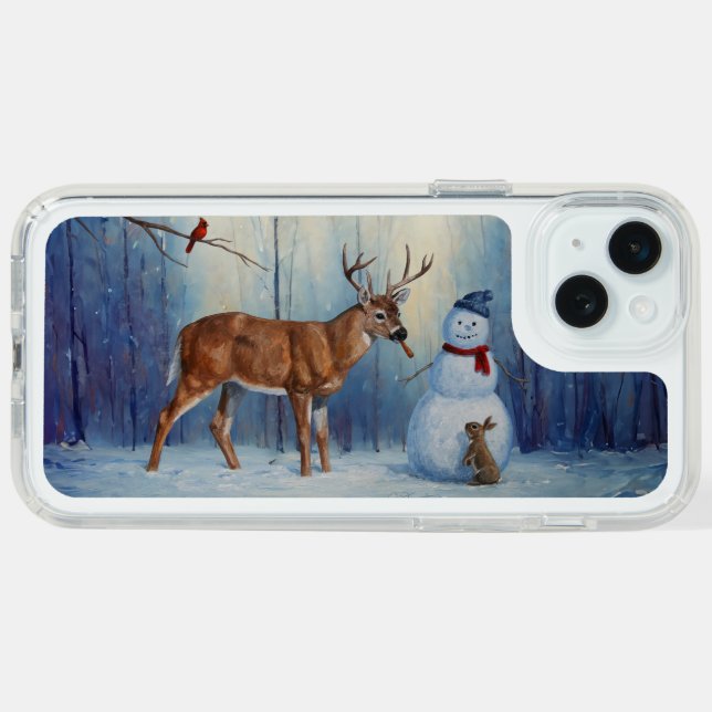 Deer and Happy Snowman Winter Holiday Scene Speck iPhone Case (Horz (White))