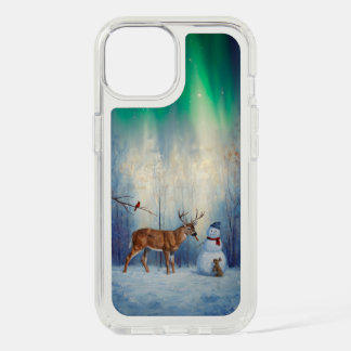 Deer and Happy Snowman Winter Holiday Scene iPhone 15 Case
