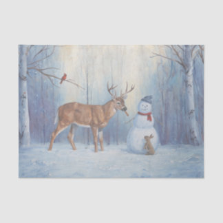 Deer and Happy Snowman Winter Holiday Scene Tissue Paper