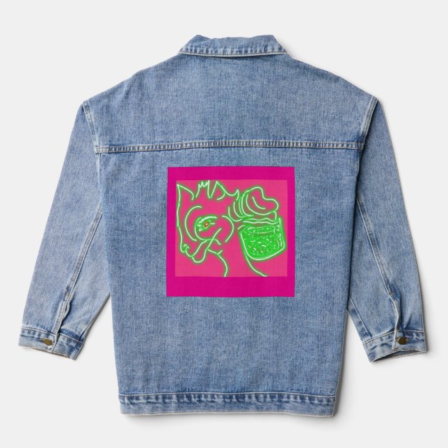 Deer and Its Magic Pearl Pouch Denim Jacket (Back)