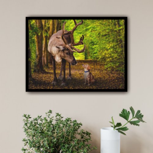 Deer and Labrador Retriever Puppy in a Forest Poster