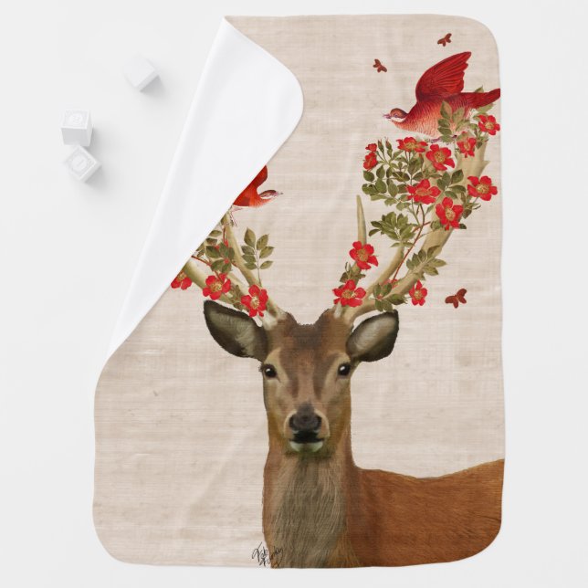 Deer and Love Birds Baby Blanket (In Situ)