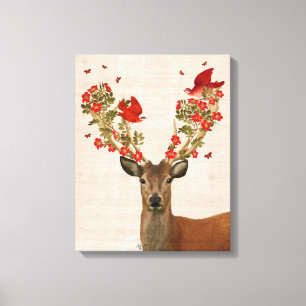 Deer and Love Birds Canvas Print