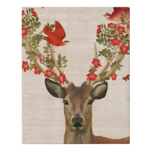 Deer and Love Birds Faux Canvas Print