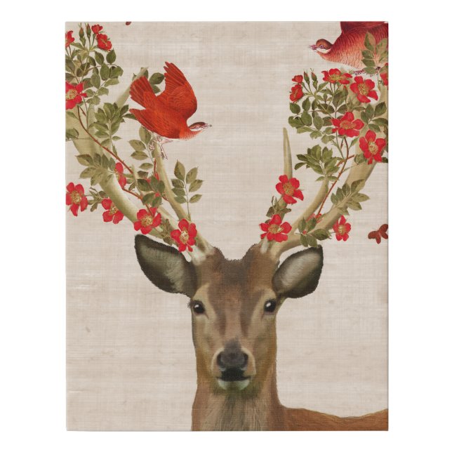 Deer and Love Birds Faux Canvas Print (Front)