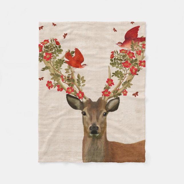 Deer and Love Birds Fleece Blanket (Front)