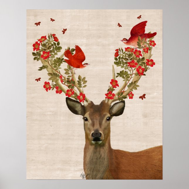 Deer and Love Birds Poster (Front)
