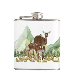 Deer and Mountains Vinyl Wrapped Flask