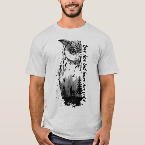 Deer and nature in the background of an owl T_Shir T_Shirt