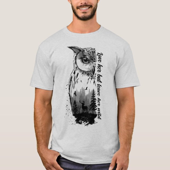 Deer and nature in the background of an owl T-Shir T-Shirt (Front)