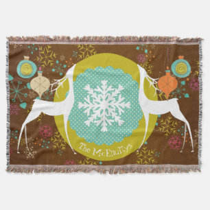 Deer and Ornaments Holiday Throw Blanket