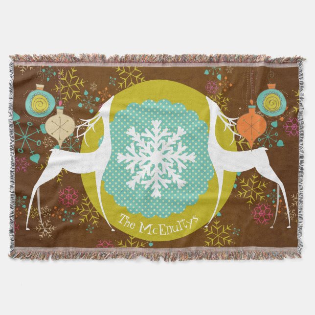 Deer and Ornaments Holiday Throw Throw Blanket (Front)
