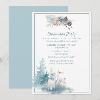 Deer and Pastel Foliage Christmas Party Invitation