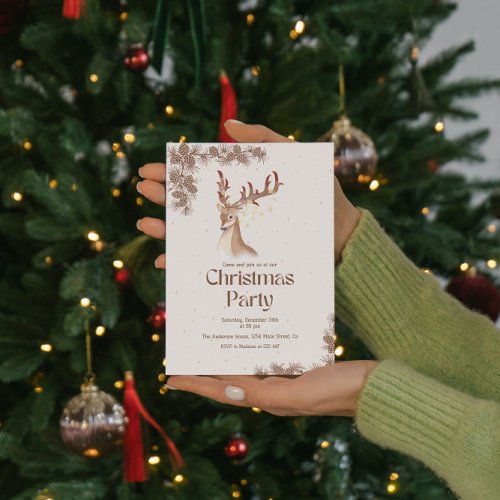 Deer and Pine Cone Christmas   Invitation