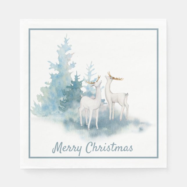 Deer and Pine Trees Holiday Napkins (Front)