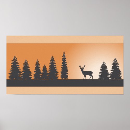 Deer and Pine Trees Silhouette Poster