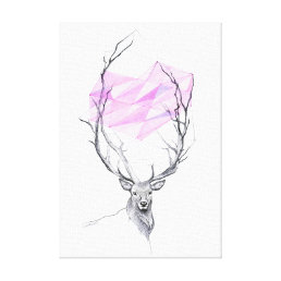 Deer and pink geometric heart drawing Animal art Canvas Print