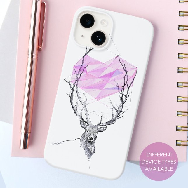 Deer and pink geometric heart drawing Animal art Case-Mate iPhone Case (Creator Uploaded)